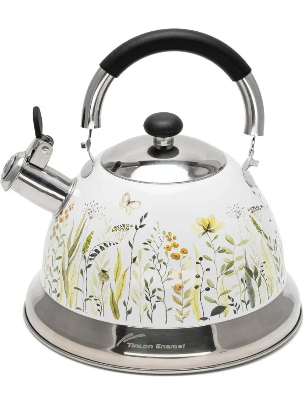 White Field Flower 304 Stainless Steel Whistling Tea Kettle 3.1 Quart Stovetop